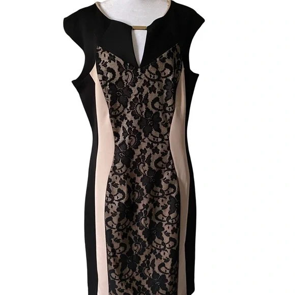 Db established Elegant Black and Cream Lace Dress size 14 lined - Picture 2 of 7